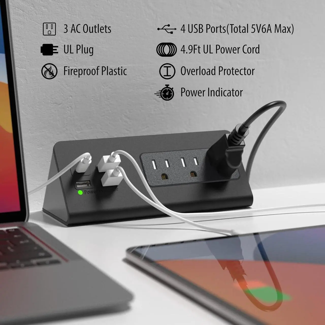 Alt view image 2 of 7 - Edge Mount Power Strip with USB-C Ports Tabletop Surge Protector Desk Clamp Power Sockets with 3 AC Outlets &4 Fast Charging USB Ports for Home Office Hotel and Dormitory (Black(2-Pack))