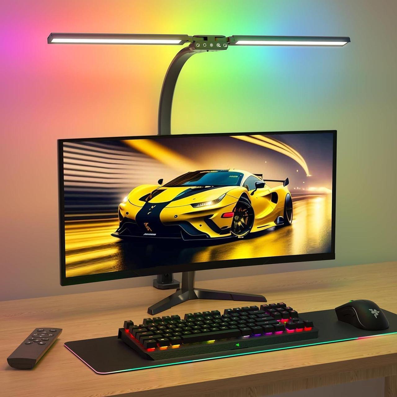 Main image of LED Desk Lamp with Clamp, Rotatable Architect Lamp for Home Office, Bright Computer Desk Light with Dimmable Color Brightness, Adjustable Desktop Lamp with Gooseneck, Double Head, Black