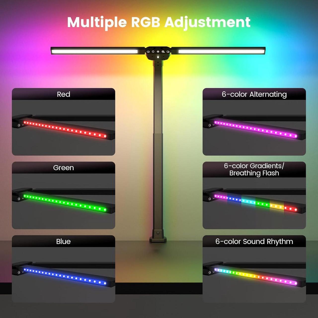 Alt view image 4 of 7 - LED Desk Lamp with Clamp, Rotatable Architect Lamp for Home Office, Bright Computer Desk Light with Dimmable Color Brightness, Adjustable Desktop Lamp with Gooseneck, Double Head, Black