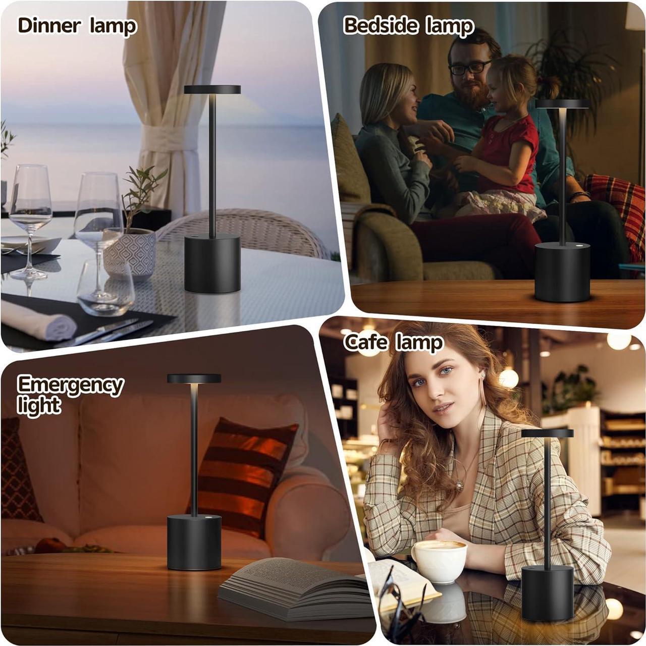 Alt view image 4 of 7 - 2Pack Cordless Table Lamp, Rechargeable LED Battery 5000mAh Metal USB Portable Powered Desk Lamp, 3 Levels Brightness Light for Restaurants Outdoor (2pack 10.25in ferrugino)
