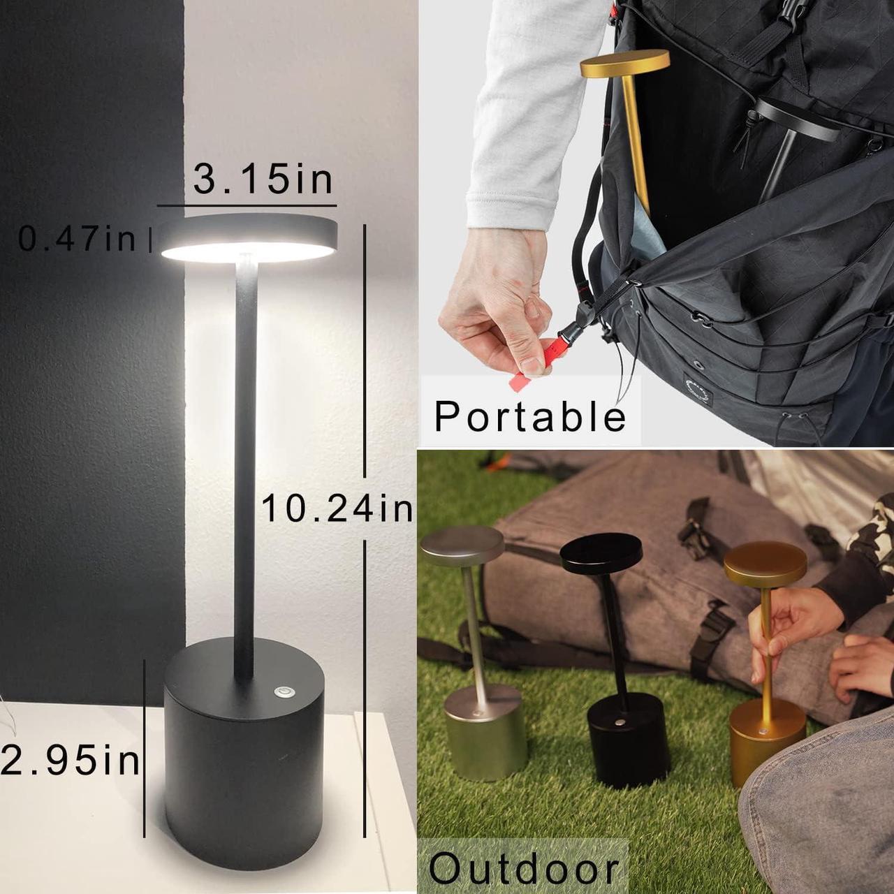 Alt view image 7 of 7 - 2Pack Cordless Table Lamp, Rechargeable LED Battery 5000mAh Metal USB Portable Powered Desk Lamp, 3 Levels Brightness Light for Restaurants Outdoor (2pack 10.25in ferrugino)