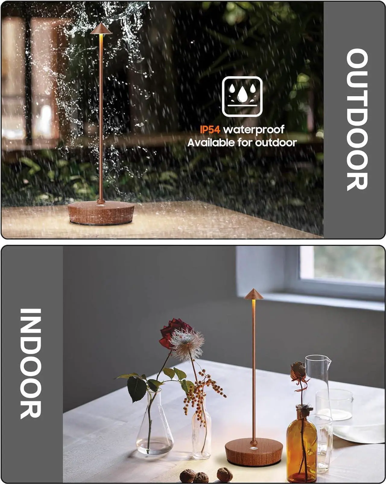 Alt view image 5 of 7 - Cordless Table Lamps Rechargeable, 6000mAh Battery Operated LED Desk Lamp Outdoor Waterproof Portable Touch Dimmable Table Night Light for Patio Restaurant Dining Home Set of 2 Bronze