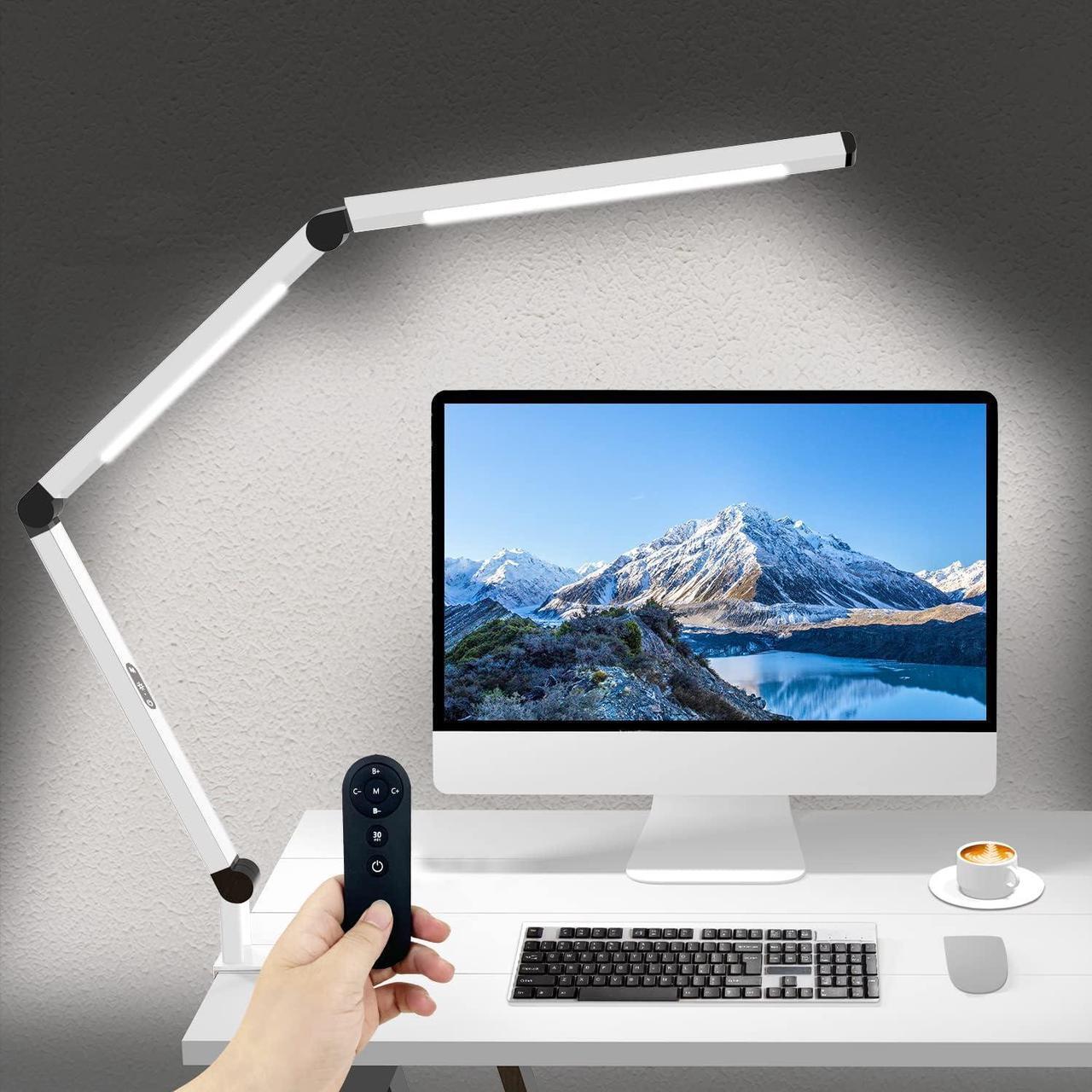 Main image of LED Desk Lamp for Home Office, Architect Clamp Desk Lamp with Remote Control, Adjustable Swing Arm Clamp on Desk Light Clip-on Dual Light 5 Brightness Levels & 4 CCT Modes Table Light