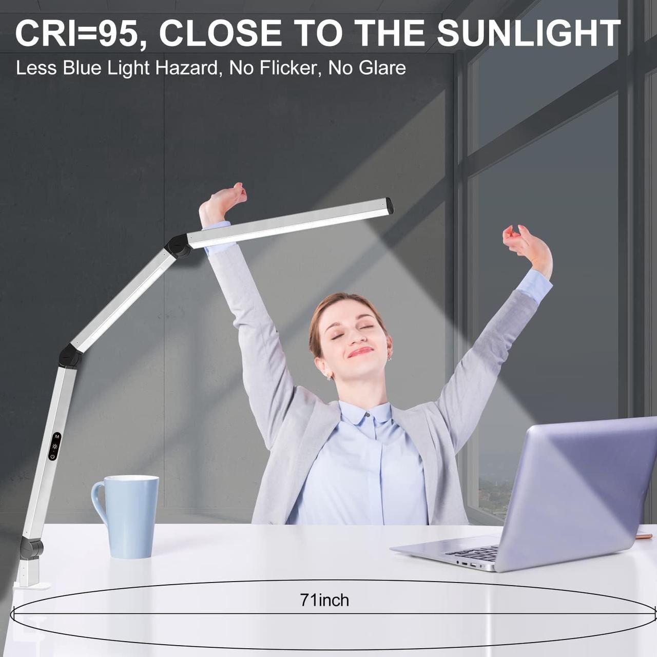 Alt view image 3 of 6 - LED Desk Lamp for Home Office, Architect Clamp Desk Lamp with Remote Control, Adjustable Swing Arm Clamp on Desk Light Clip-on Dual Light 5 Brightness Levels & 4 CCT Modes Table Light