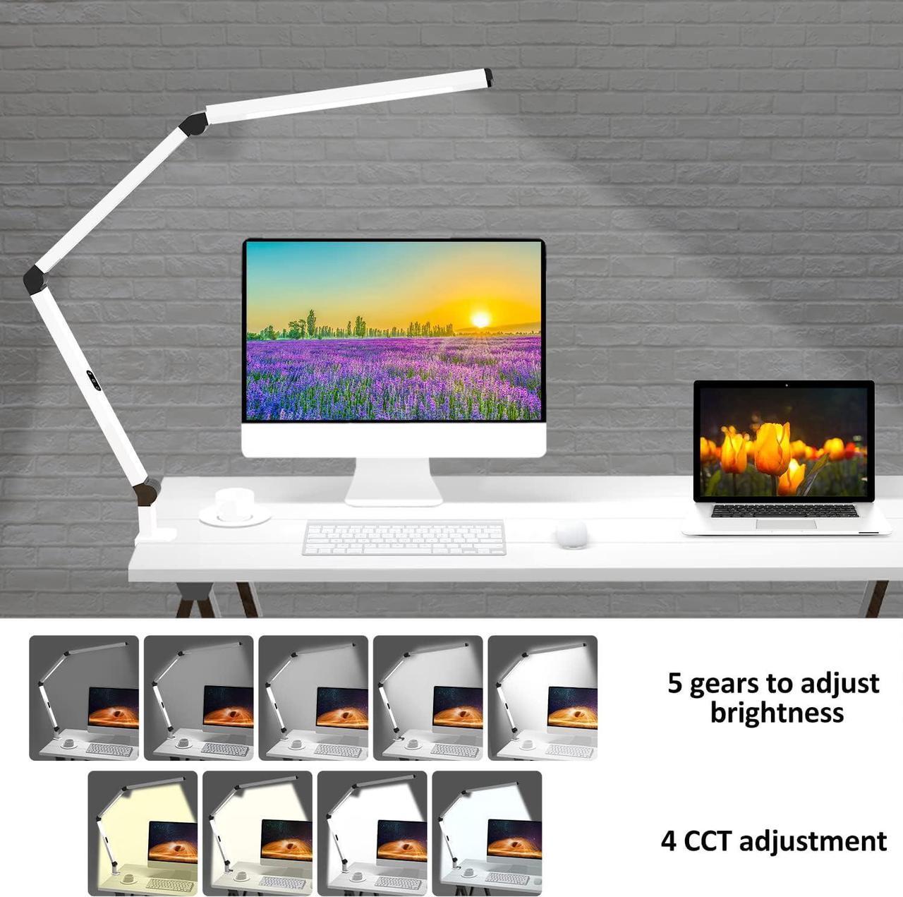 Alt view image 5 of 6 - LED Desk Lamp for Home Office, Architect Clamp Desk Lamp with Remote Control, Adjustable Swing Arm Clamp on Desk Light Clip-on Dual Light 5 Brightness Levels & 4 CCT Modes Table Light