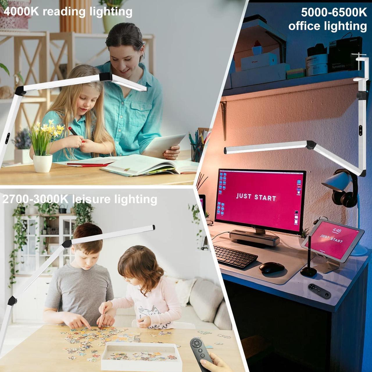 Alt view image 6 of 6 - LED Desk Lamp for Home Office, Architect Clamp Desk Lamp with Remote Control, Adjustable Swing Arm Clamp on Desk Light Clip-on Dual Light 5 Brightness Levels & 4 CCT Modes Table Light