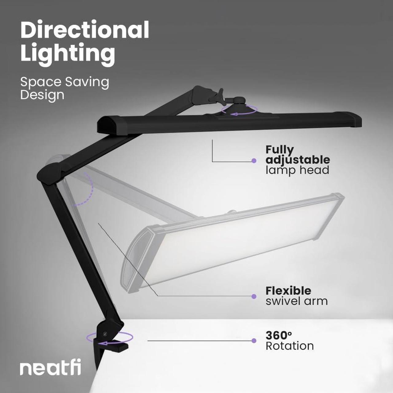 Alt view image 5 of 7 - Ultra 3,500 Lumen LED Desk Lamp, 45W, 26-Inch Wide Metal Shade, 270 SMD LEDs (Non-CCT with Clamp, White)
