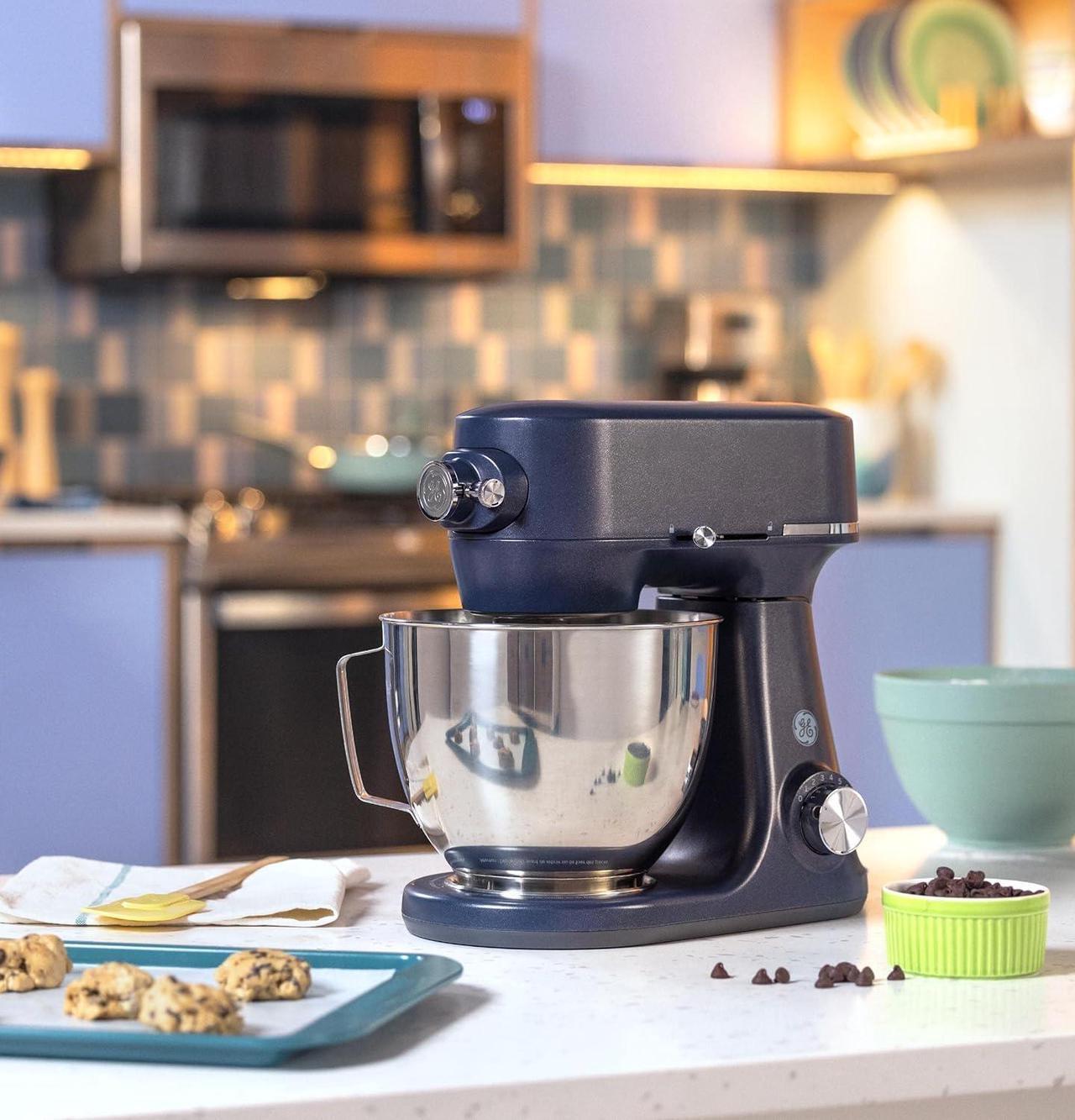 Alt view image 2 of 7 - Electric Stand Mixer | 7-Speed, 350-Watt Motor | Includes 5.3-Quart Bowl, Flat Beater, Dough Hook, Wire Whisk &Pouring Shield | Countertop Kitchen Essentials | Granite Gray