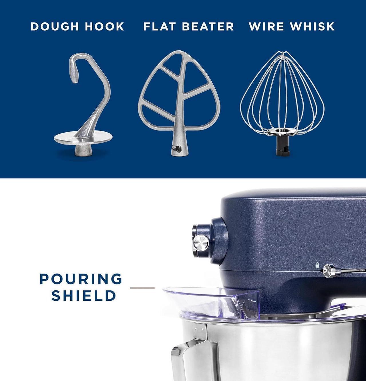 Alt view image 3 of 7 - Electric Stand Mixer | 7-Speed, 350-Watt Motor | Includes 5.3-Quart Bowl, Flat Beater, Dough Hook, Wire Whisk &Pouring Shield | Countertop Kitchen Essentials | Granite Gray