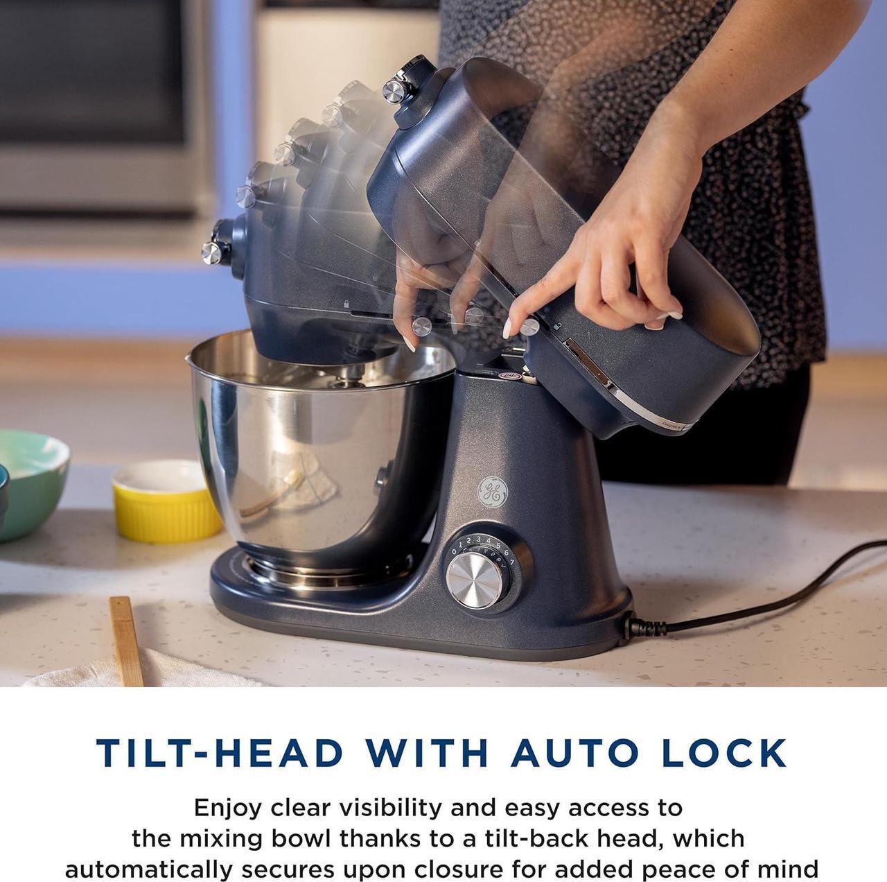 Alt view image 6 of 7 - Electric Stand Mixer | 7-Speed, 350-Watt Motor | Includes 5.3-Quart Bowl, Flat Beater, Dough Hook, Wire Whisk &Pouring Shield | Countertop Kitchen Essentials | Granite Gray