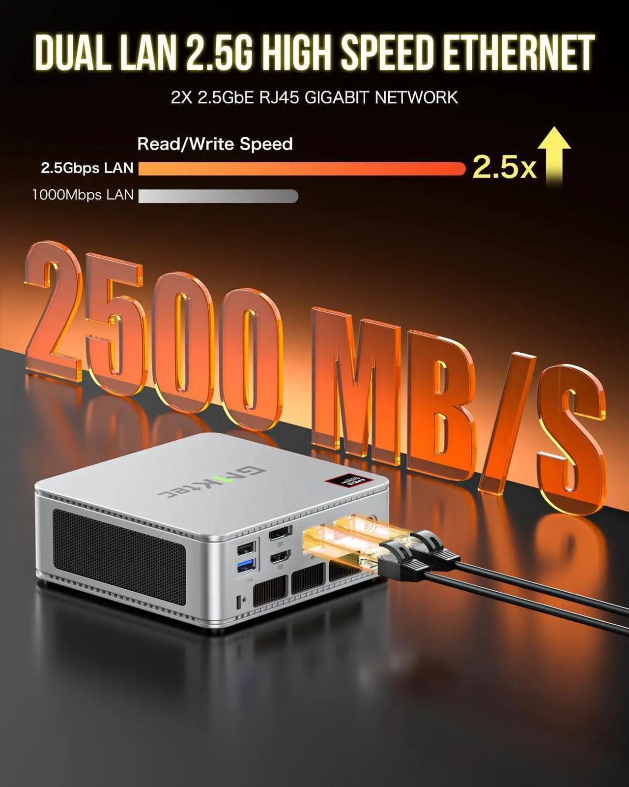 Alt view image 2 of 7 - Mini PC Preinstalled Windows 11 Pro Dual NIC 2.5G, M5 Pro Gaming Desktop Computer,  Ryzen 7 5700U (8C/16T 4.30GHz), 32G DDR4 RAM + 1TB NVME Dual SSD, WiFi 6E, USB3.2, USB-C, BT 5.2, DP, HDMI