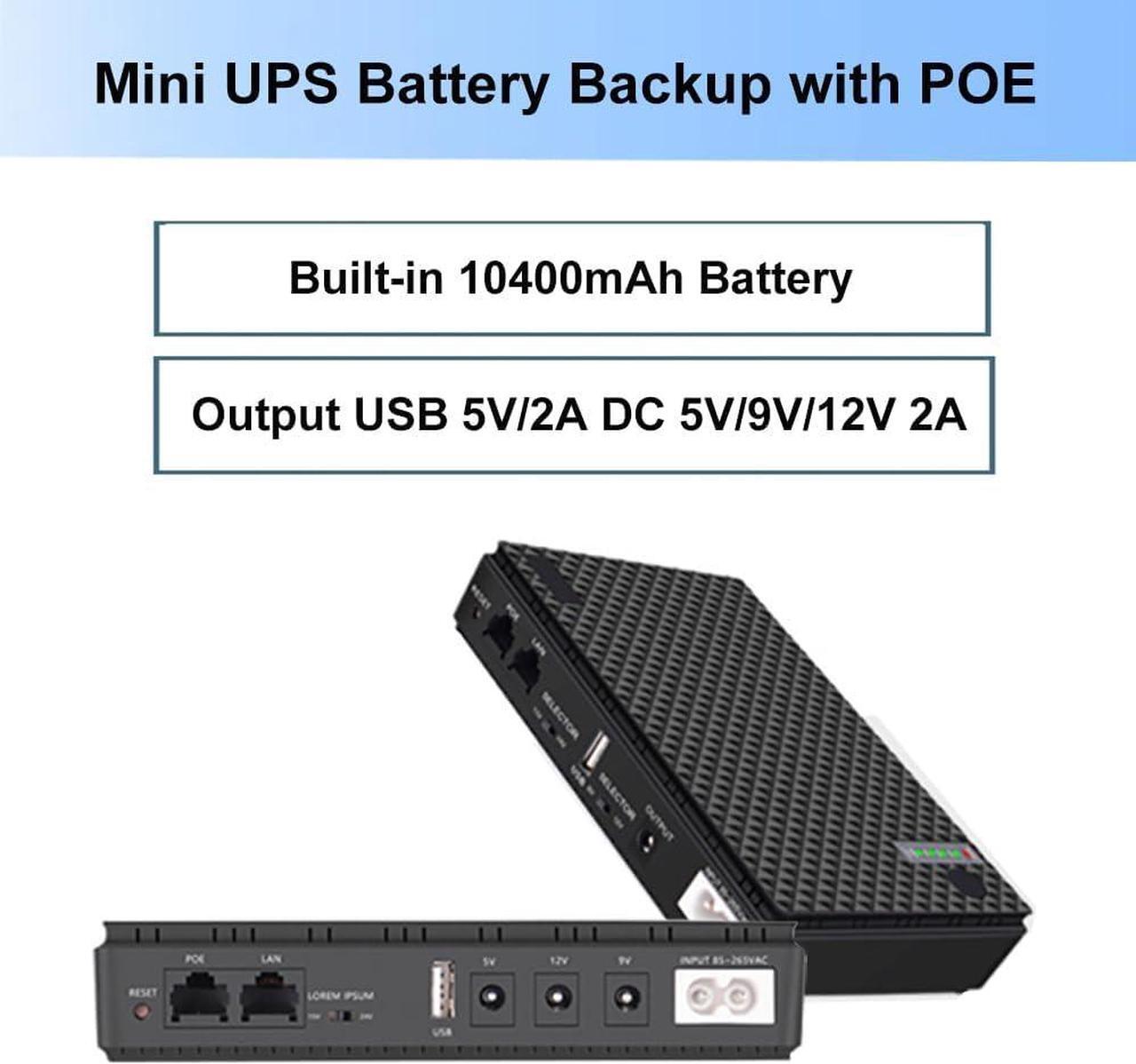 Alt view image 7 of 7 - Mini UPS Battery Backup for Routers,Built-in 10400mAh Rechargeable Surge Protector with POE,Output USB 5V/2A DC 5V/9V/12V 2A for Modem,Security Camera, Smartphones (Black)
