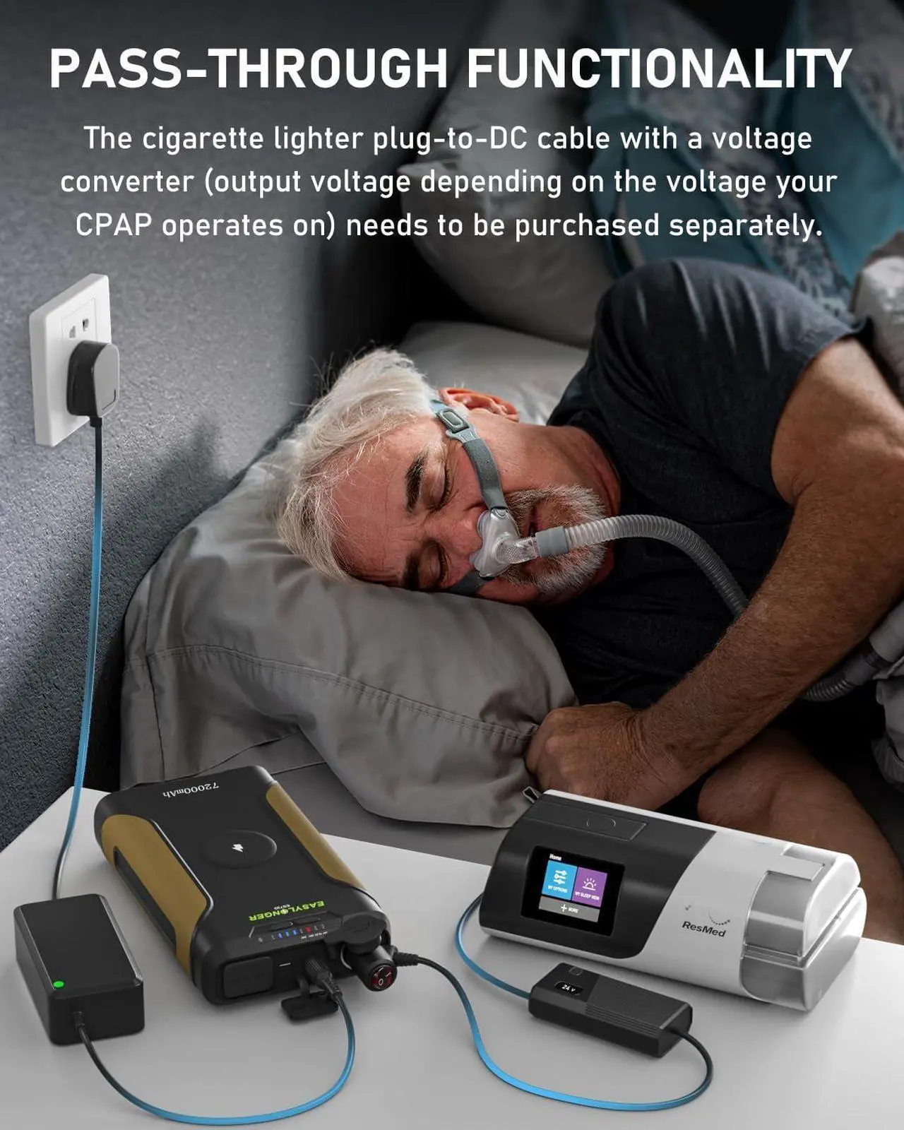 Alt view image 6 of 7 - CPAP Battery Backup ES720, 72000mAh CPAP Power Supply with 4 Cables for ResMed S9/ AirMini/AirSense 10/ AirCurve 10/ AirSense 11/ Philips Dreamstation, 266.4Wh Battery for Outdoor Camping