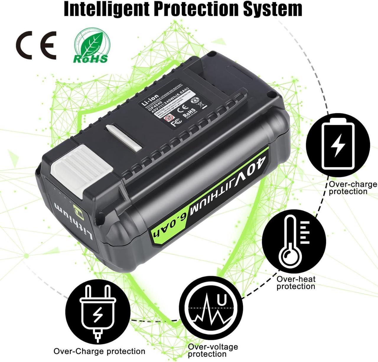 Alt view image 3 of 7 - 2 Packs OP4060A 6.0Ah 40V Battery Replacement for RYOBI 40V Battery OP4040A OP4026 OP4030A OP4050A OP4060A1, Backup 40V Battery Compatible for Ryobi 40V Collection Cordless Power Tools