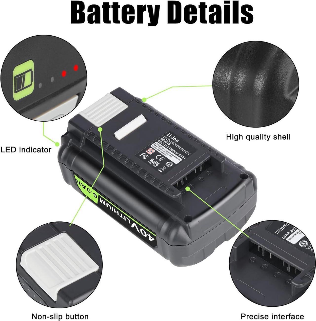 Alt view image 4 of 7 - 2 Packs OP4060A 6.0Ah 40V Battery Replacement for RYOBI 40V Battery OP4040A OP4026 OP4030A OP4050A OP4060A1, Backup 40V Battery Compatible for Ryobi 40V Collection Cordless Power Tools