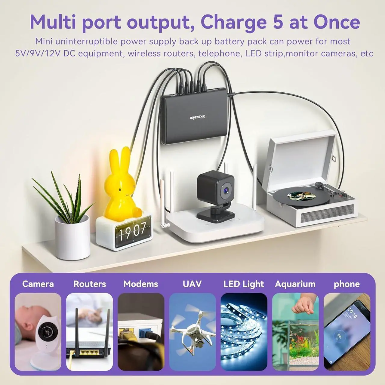 Alt view image 2 of 7 - Mini UPS Uninterrupted Power Supply 20000mAh Lithium ion Backup Battery with DC 12V/9V/5V/3A Output for Wireless Router Modem LED Light CCTV Camera Smartphone and More