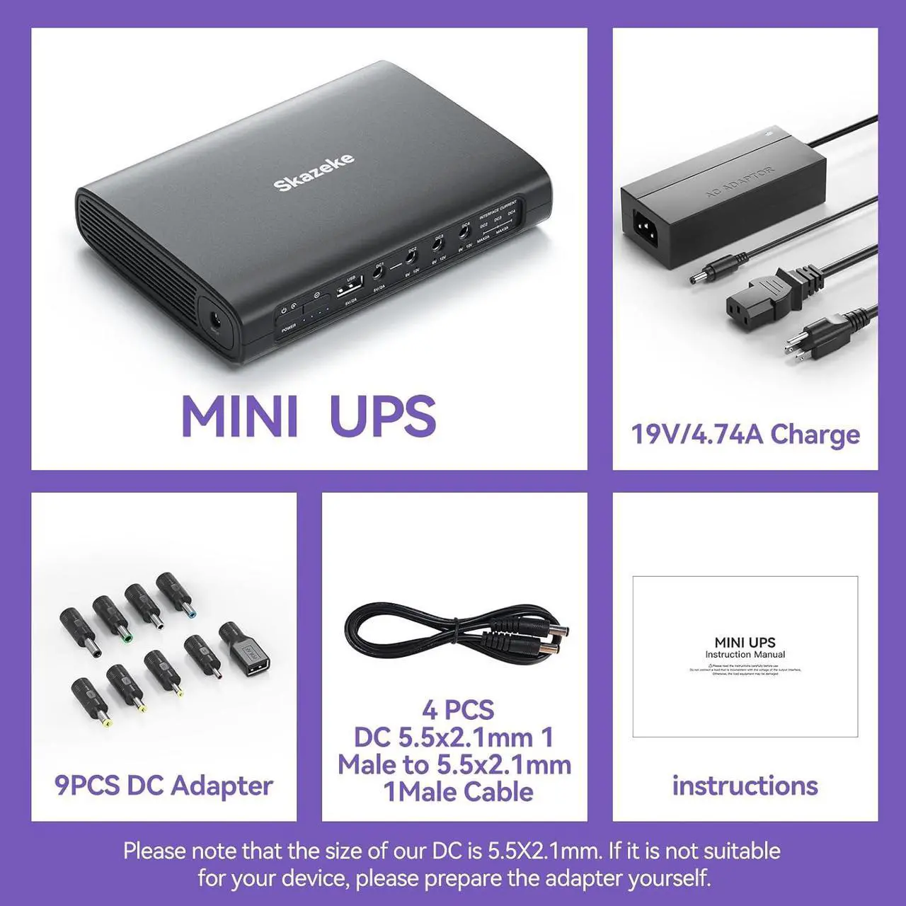 Alt view image 7 of 7 - Mini UPS Uninterrupted Power Supply 20000mAh Lithium ion Backup Battery with DC 12V/9V/5V/3A Output for Wireless Router Modem LED Light CCTV Camera Smartphone and More
