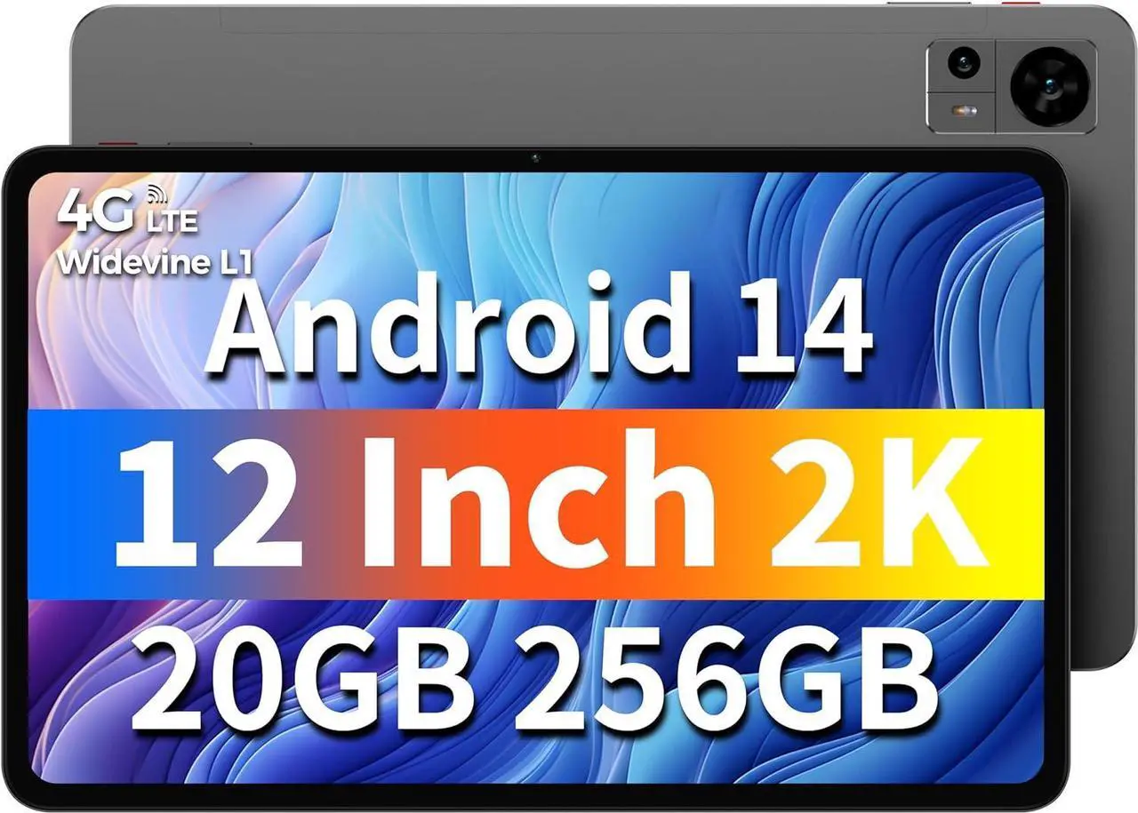 Main image of Tablet 12 inch Android 14 Tablets, T60 with 256GB Storage(Expand to 1TB), Unisoc T616 CPU, 8000mAh +18W PD Fast Charger, 4 Speakers, 5G WiFi+4G LTE, Dual 13MP Camera,GPS