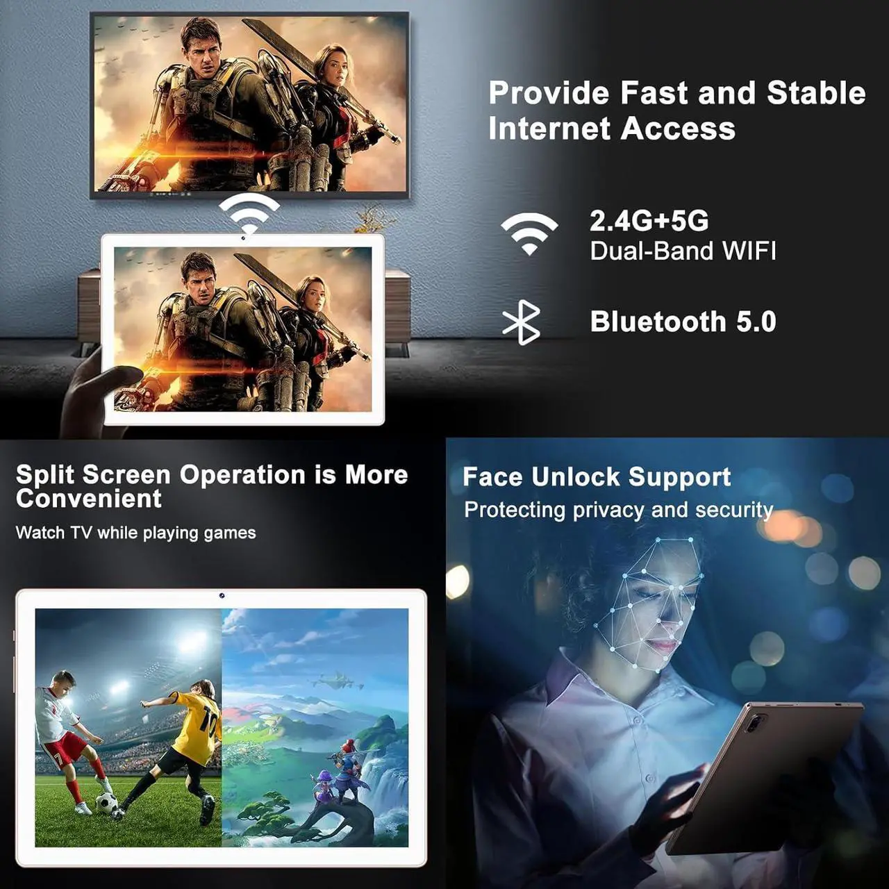 Alt view image 5 of 7 - 2024 Newest Tablet 10 Inch Android 13 12GB RAM + 128GB ROM Octa-Core (1TB TF) | WiFi 5G | FHD | BT5.0 | GPS | GMS Certified | 8000mAh Battery | 8+5MP | Metal Body with Case Keyboard and Mouse Gold