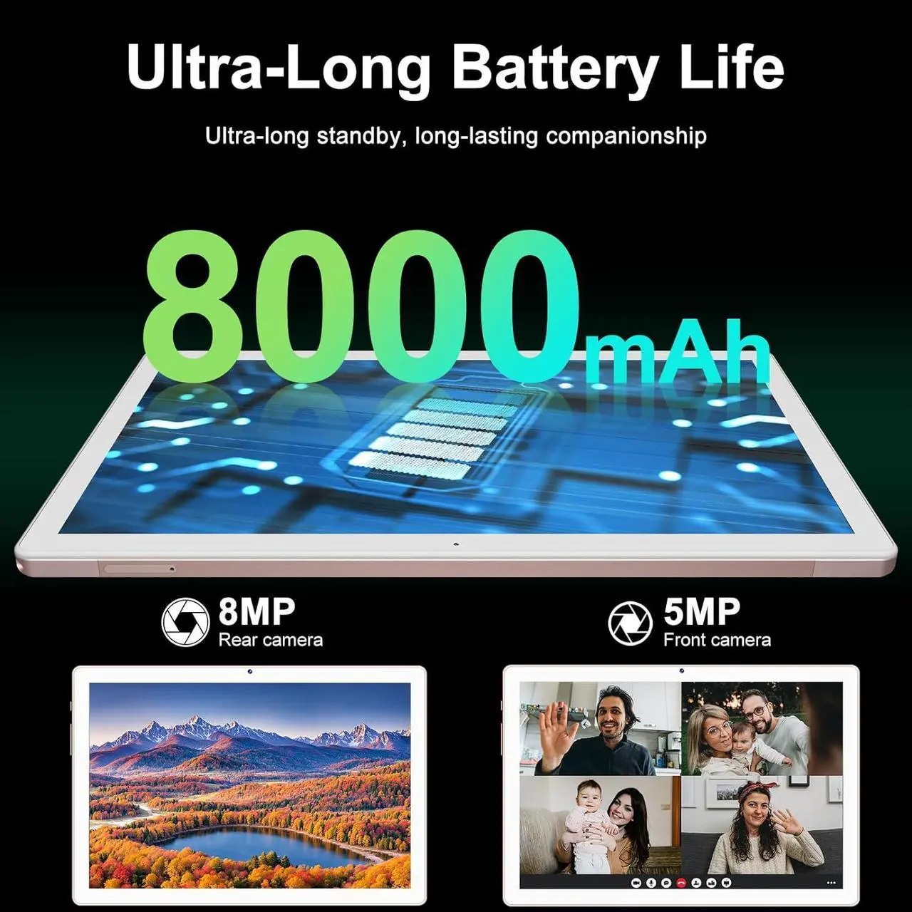 Alt view image 7 of 7 - 2024 Newest Tablet 10 Inch Android 13 12GB RAM + 128GB ROM Octa-Core (1TB TF) | WiFi 5G | FHD | BT5.0 | GPS | GMS Certified | 8000mAh Battery | 8+5MP | Metal Body with Case Keyboard and Mouse Gold