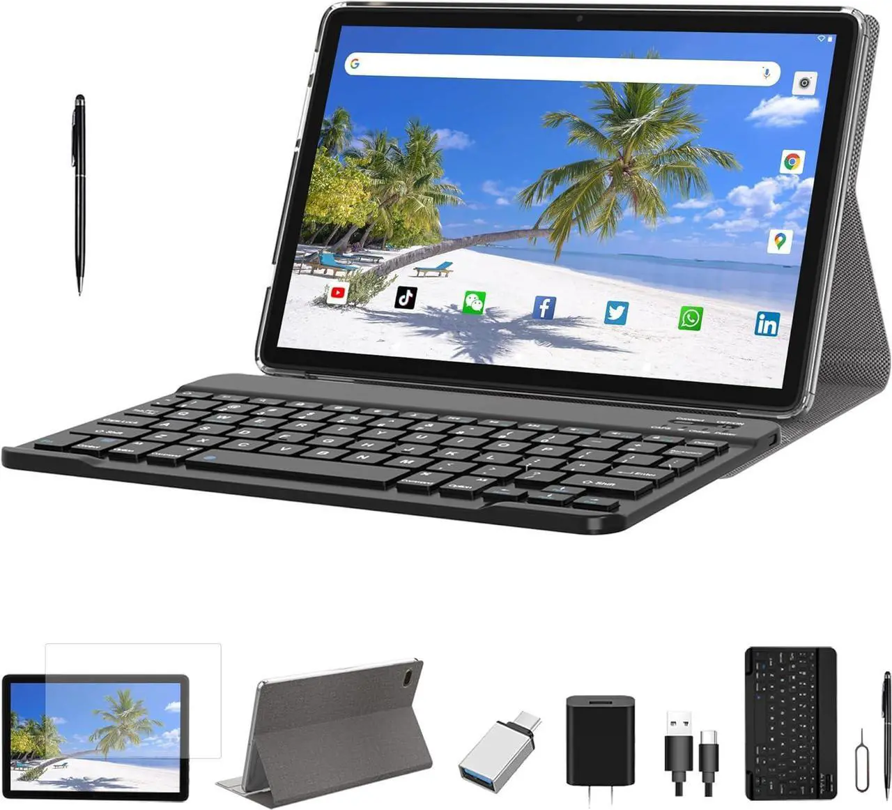 Main image of 2024 Newest 2 in 1 Tablet 10 inch Tablet 128GB Storage 1TB Expand Octa- Core Android Tablet Main13MP 5G WiFi Tablet IPS 1920 * 1200 with Stylus Keyboard