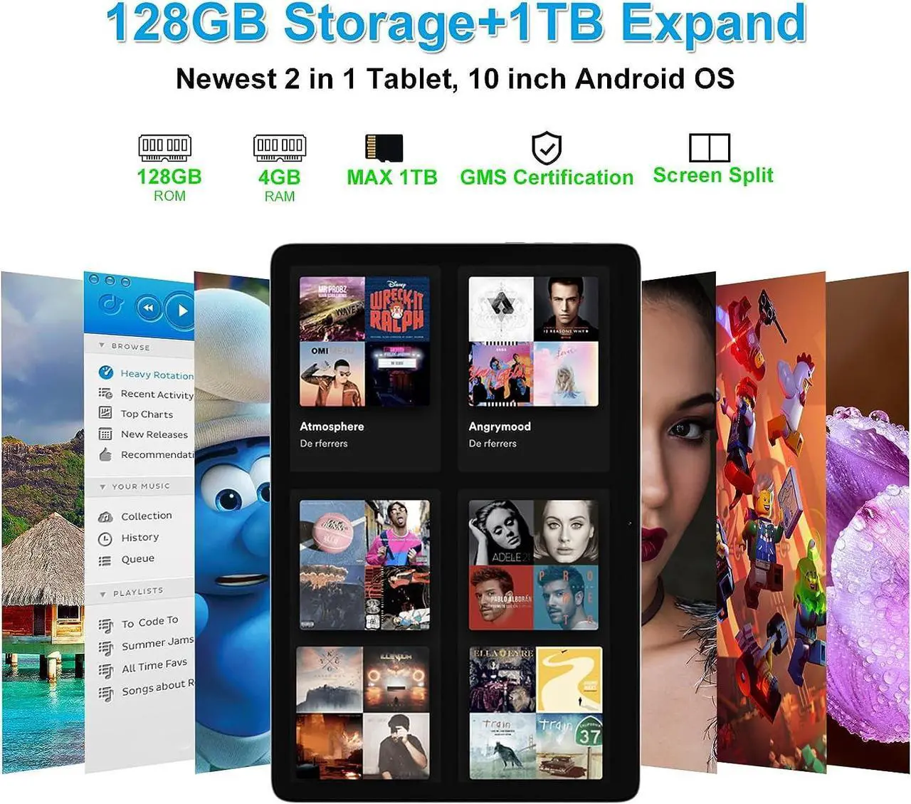 Alt view image 2 of 7 - 2024 Newest 2 in 1 Tablet 10 inch Tablet 128GB Storage 1TB Expand Octa- Core Android Tablet Main13MP 5G WiFi Tablet IPS 1920 * 1200 with Stylus Keyboard