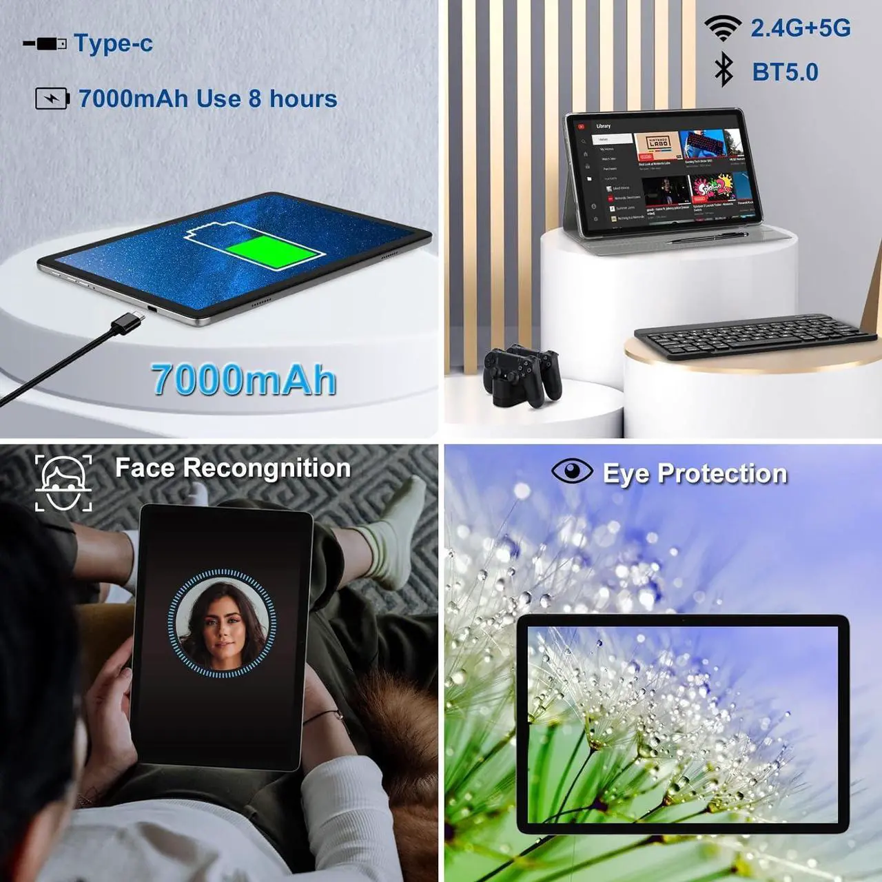 Alt view image 5 of 7 - 2024 Newest 2 in 1 Tablet 10 inch Tablet 128GB Storage 1TB Expand Octa- Core Android Tablet Main13MP 5G WiFi Tablet IPS 1920 * 1200 with Stylus Keyboard