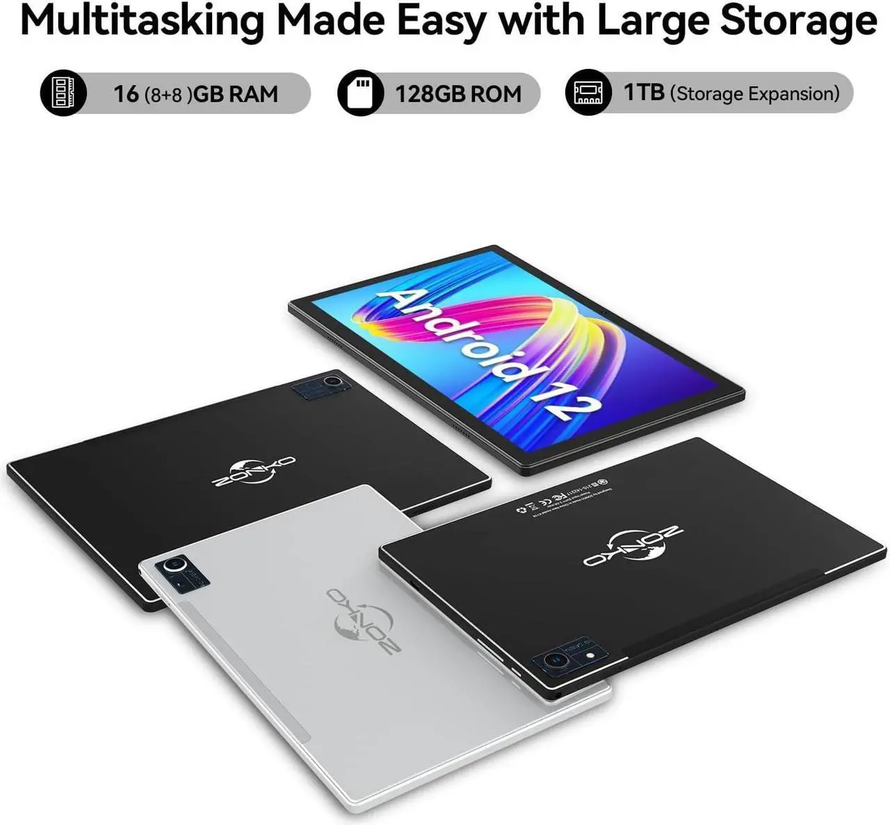 Alt view image 3 of 7 - Android Tablet with Keyboard 16(8+8)GB RAM 128GB ROM 1TB Expand Tablets 10 inch 2.4G/5G WiFi Tablet Android Octa-Core 1920 * 1200 Screen 13MP Camera 7000mAh GPS Bluetooth-Black