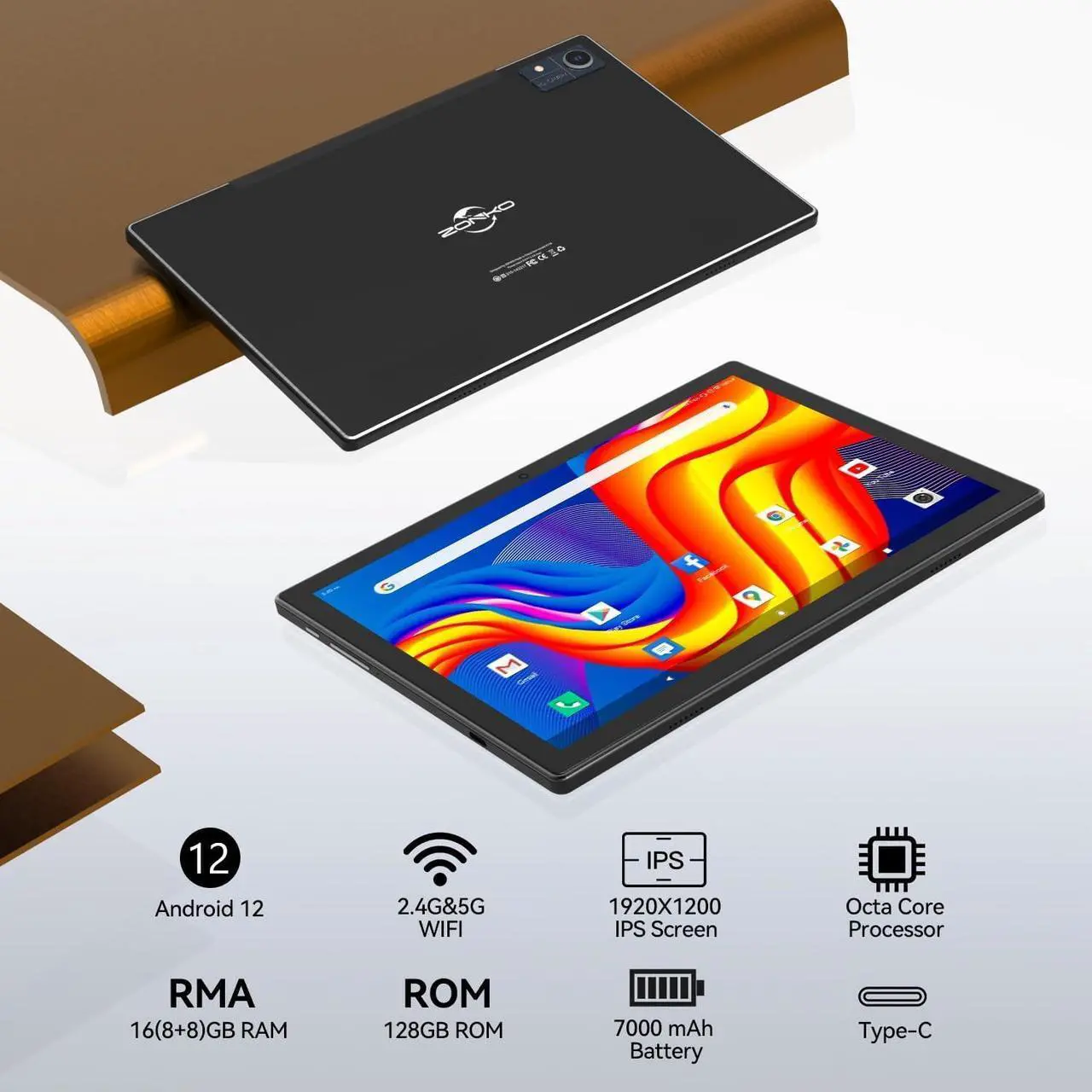 Alt view image 2 of 7 - Android Tablet with Keyboard 16(8+8)GB RAM 128GB ROM 1TB Expand Tablets 10 inch 2.4G/5G WiFi Tablet Android Octa-Core 1920 * 1200 Screen 13MP Camera 7000mAh GPS Bluetooth-Black