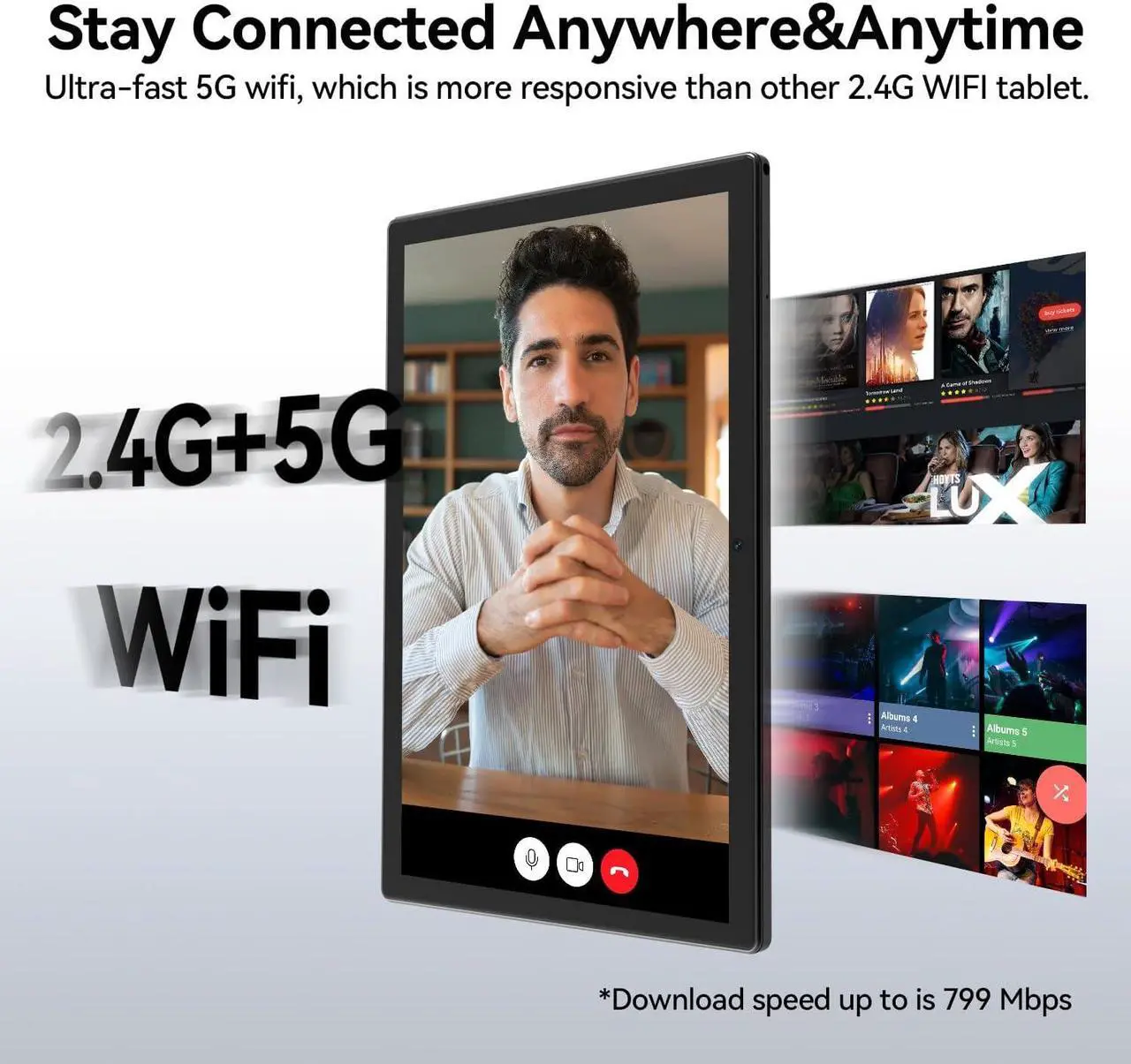 Alt view image 6 of 7 - Android Tablet with Keyboard 16(8+8)GB RAM 128GB ROM 1TB Expand Tablets 10 inch 2.4G/5G WiFi Tablet Android Octa-Core 1920 * 1200 Screen 13MP Camera 7000mAh GPS Bluetooth-Black