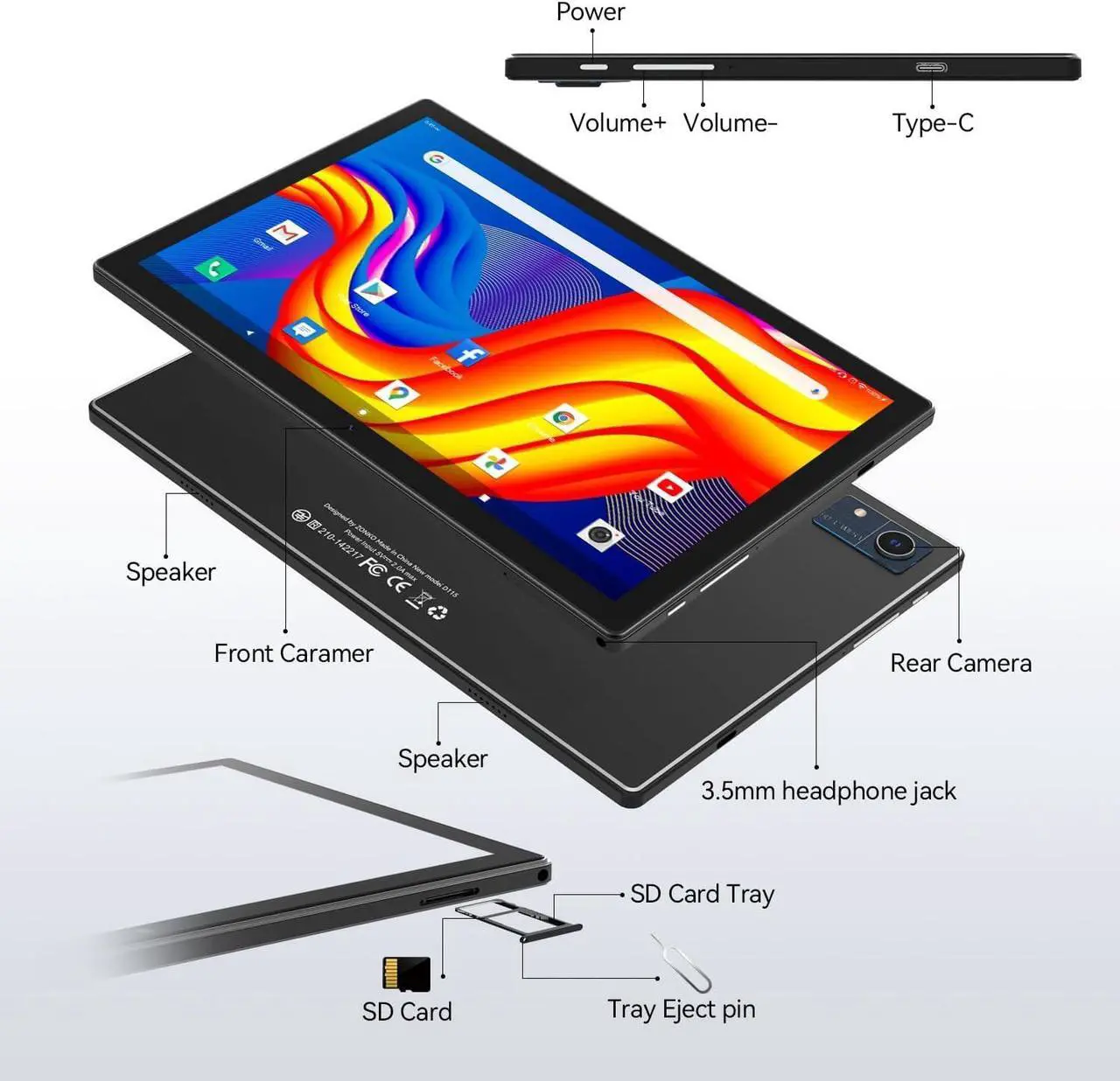 Alt view image 7 of 7 - Android Tablet with Keyboard 16(8+8)GB RAM 128GB ROM 1TB Expand Tablets 10 inch 2.4G/5G WiFi Tablet Android Octa-Core 1920 * 1200 Screen 13MP Camera 7000mAh GPS Bluetooth-Black
