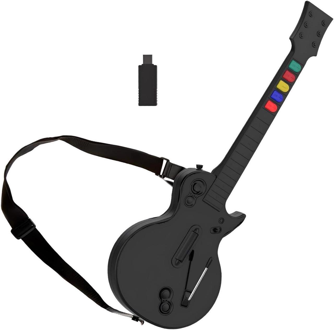Main image of PC Guitar Hero Controller, Wireless PS3 Guitar Hero with Dongle for PC,Playstation 3 Guitar Hero Rock Band Would Tour Clone Hero Games - Black