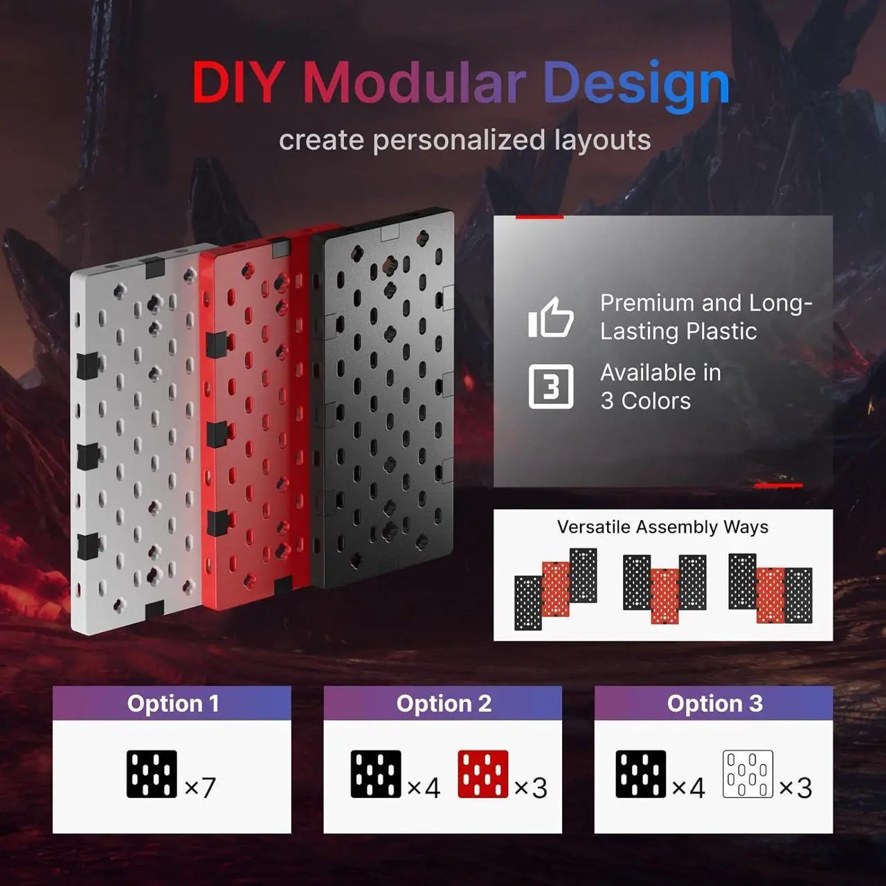 Alt view image 2 of 7 - Controller and Headphone Holder Wall Mount, Modular Gaming Pegboard with Accessories, Controller Stand for Xbox PS5 PS4 Switch, Video Game Storage, Disc Shelf Organizer, 14pcs Pegboard, Black
