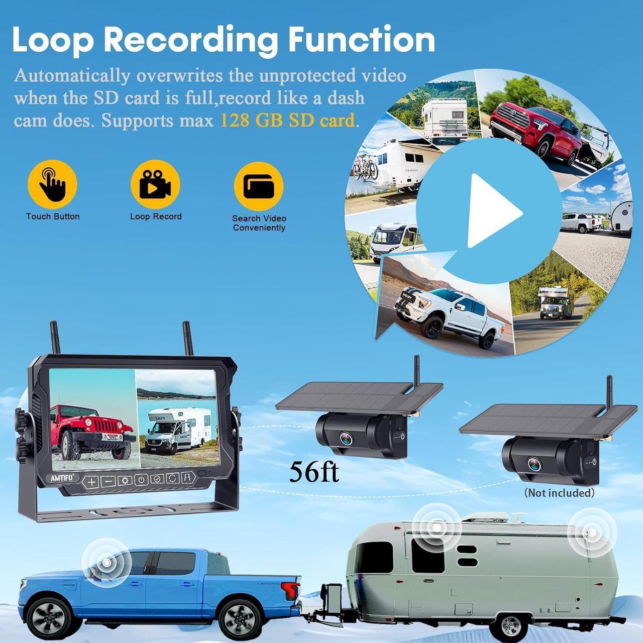 Alt view image 4 of 7 - RV Backup Camera Wireless Portable: Magnetic Scratch-Proof Install-Free 7-Inch Rear View Camera with DVR Recording Monitor - Rechargeable Solar Reverse Camera for Trailer Truck Camper AMTIFO A8
