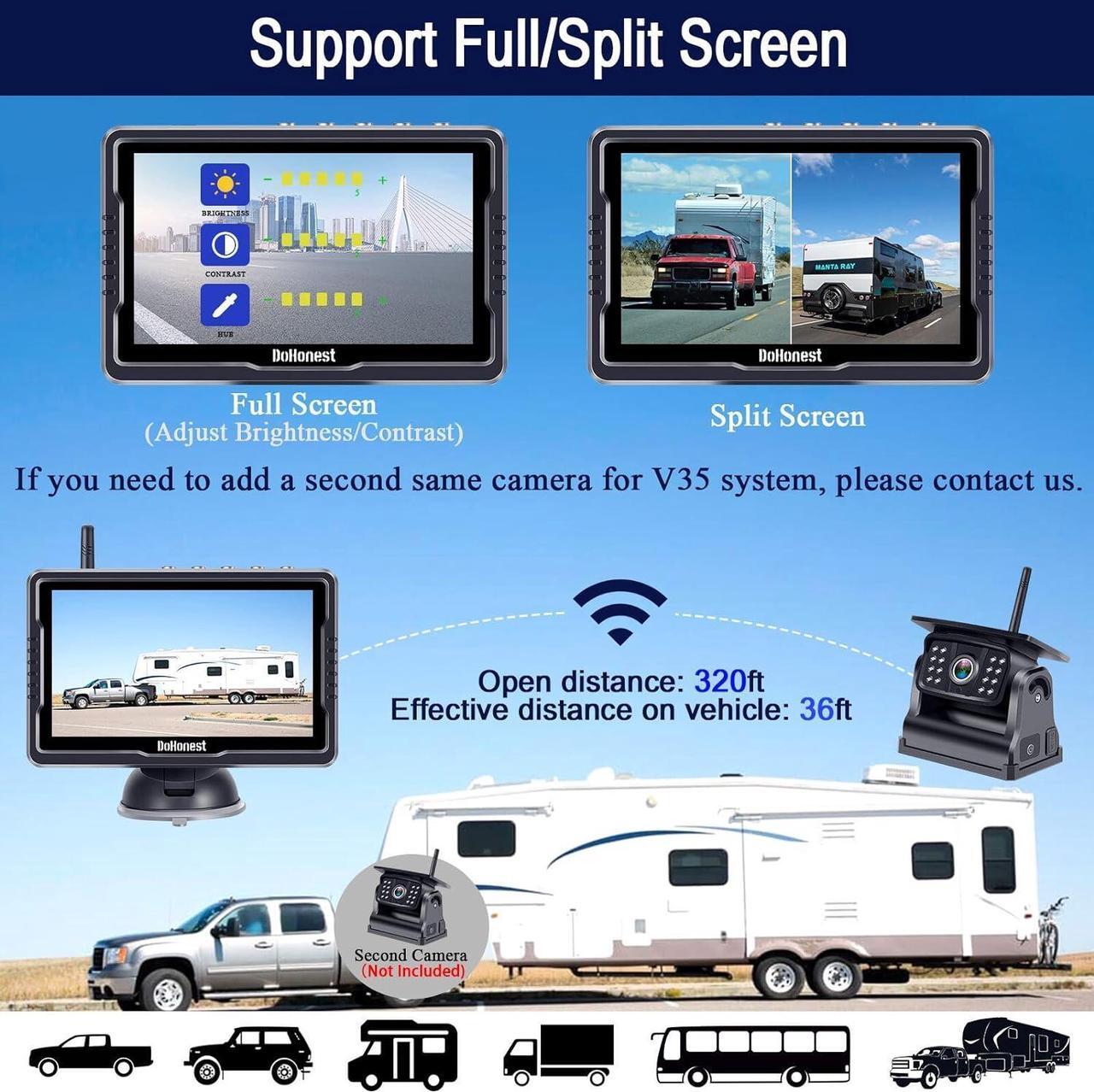 Alt view image 4 of 7 - Wireless Backup Camera Solar Magnetic: Portable Cordless Scratch-Proof Truck Trailer Hitch Rear View Camera HD 1080P No Wiring No Drilling Rechargeable 5''Monitor Kit for Car RV Camper - DoHonest R50