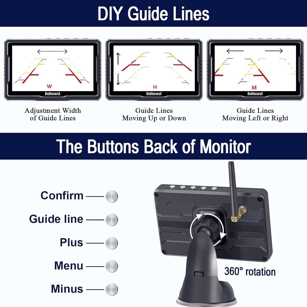 Alt view image 5 of 7 - Wireless Backup Camera Solar Magnetic: Portable Cordless Scratch-Proof Truck Trailer Hitch Rear View Camera HD 1080P No Wiring No Drilling Rechargeable 5''Monitor Kit for Car RV Camper - DoHonest R50