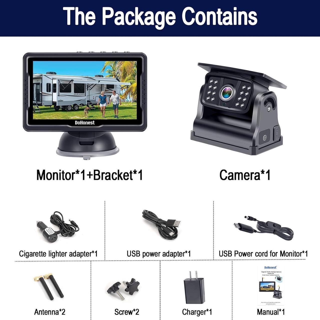 Alt view image 7 of 7 - Wireless Backup Camera Solar Magnetic: Portable Cordless Scratch-Proof Truck Trailer Hitch Rear View Camera HD 1080P No Wiring No Drilling Rechargeable 5''Monitor Kit for Car RV Camper - DoHonest R50