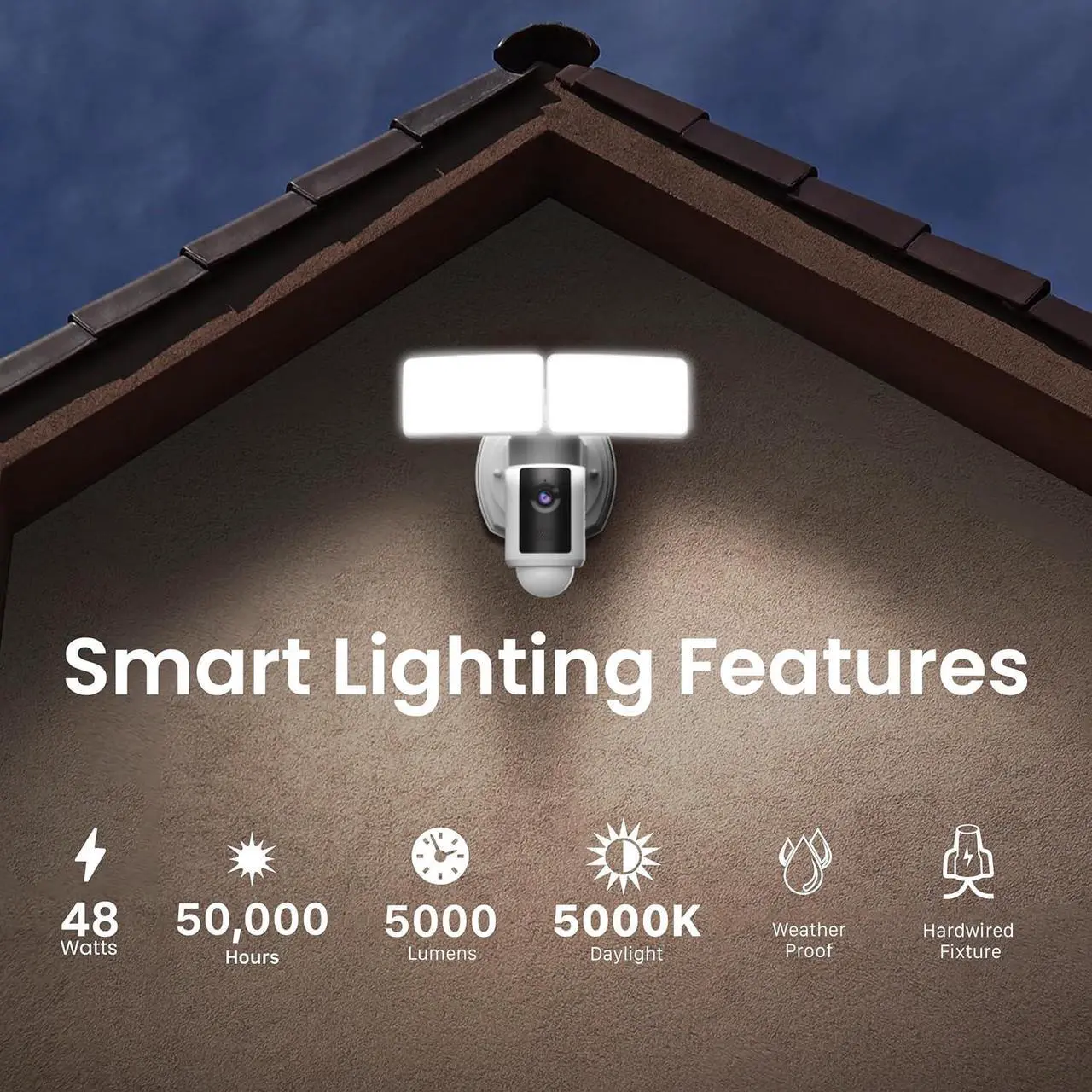 Alt view image 4 of 7 - Electric SEC3000/CAM/WIFI Outdoor LED Smart Security Camera with Motion Sensor, 2-Way Audio, 39-Watt Floodlight, Works with Alexa and Google Asst, Alarm, Hardwired, 128 GB Micro SD Card Storage