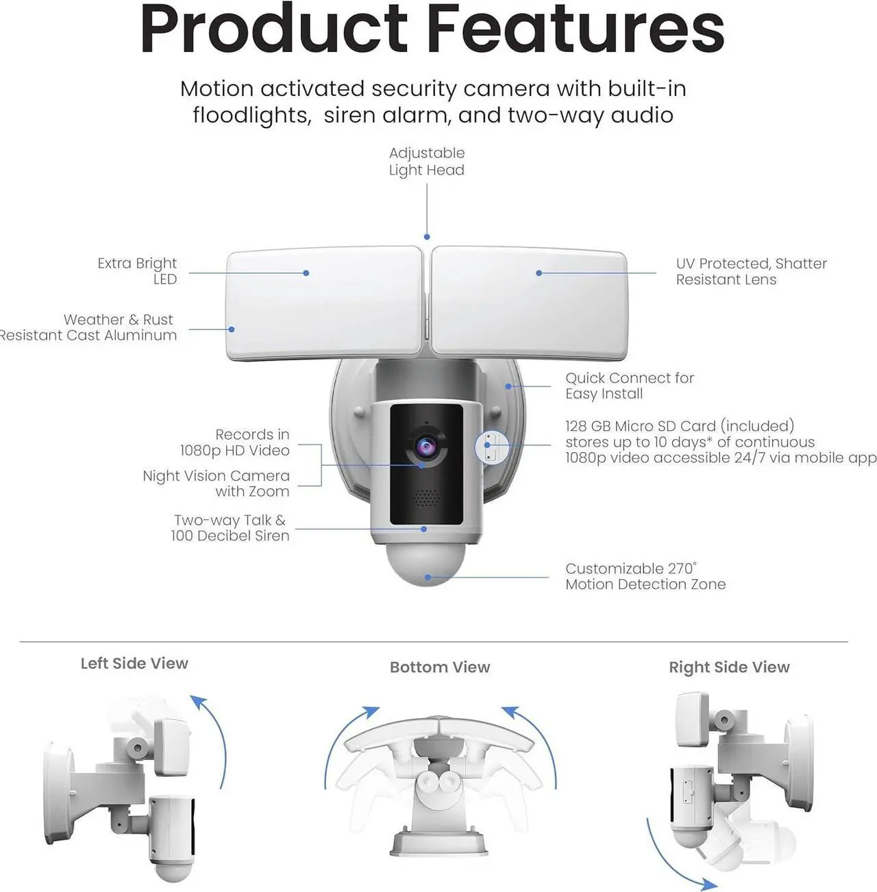 Alt view image 7 of 7 - Electric SEC3000/CAM/WIFI Outdoor LED Smart Security Camera with Motion Sensor, 2-Way Audio, 39-Watt Floodlight, Works with Alexa and Google Asst, Alarm, Hardwired, 128 GB Micro SD Card Storage