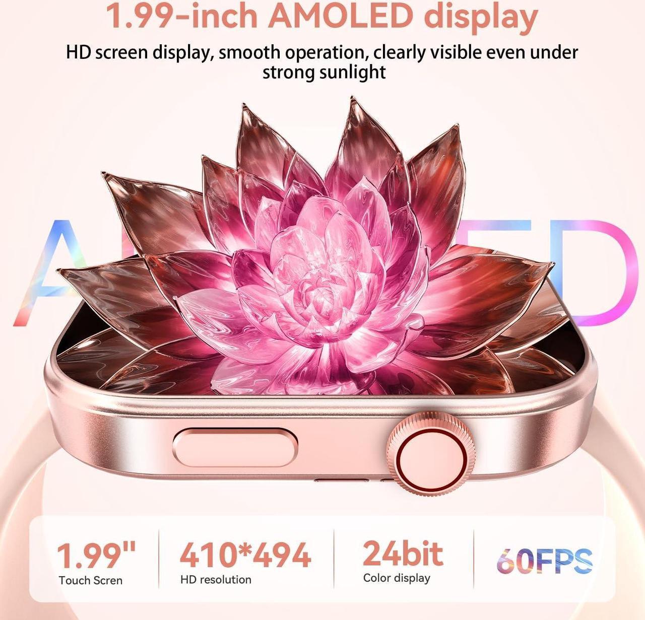 Alt view image 2 of 7 - Smart Watch for Men Women iPhone & Android,1.99" AMOLDE Screen 3ATM Waterproof Fitness Watch with Answer/Make Call AI Voice,24H-Heart Rate/SpO2/BP Monitor,120+ Sports Modes (Black)