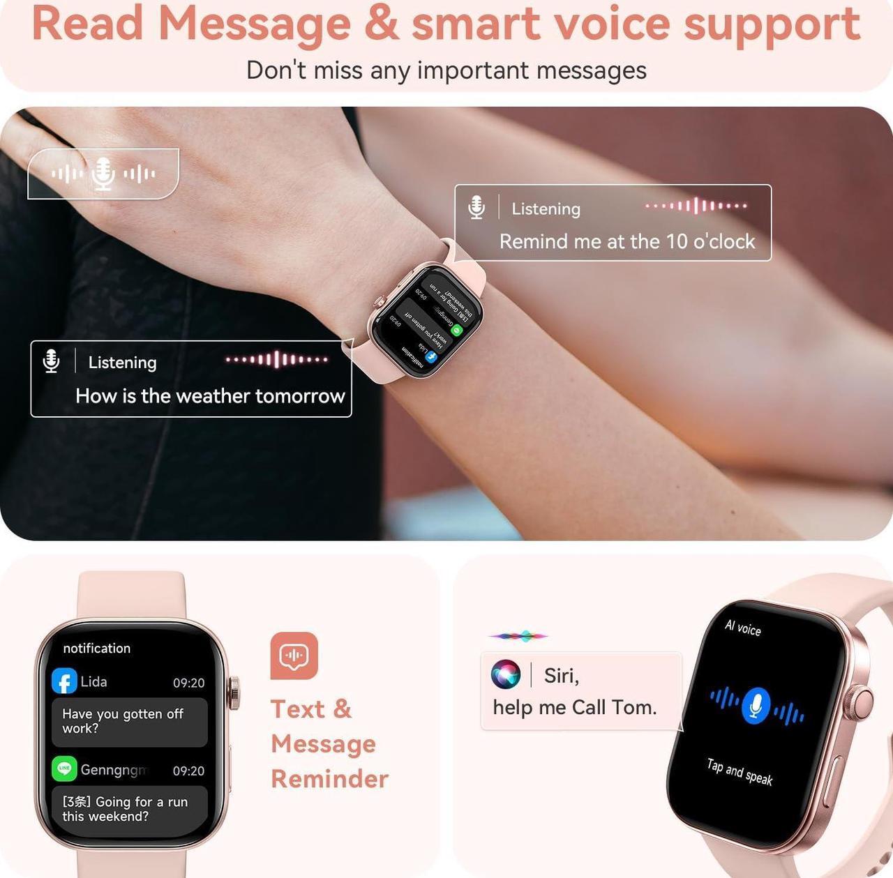 Alt view image 4 of 7 - Smart Watch for Men Women iPhone & Android,1.99" AMOLDE Screen 3ATM Waterproof Fitness Watch with Answer/Make Call AI Voice,24H-Heart Rate/SpO2/BP Monitor,120+ Sports Modes (Black)