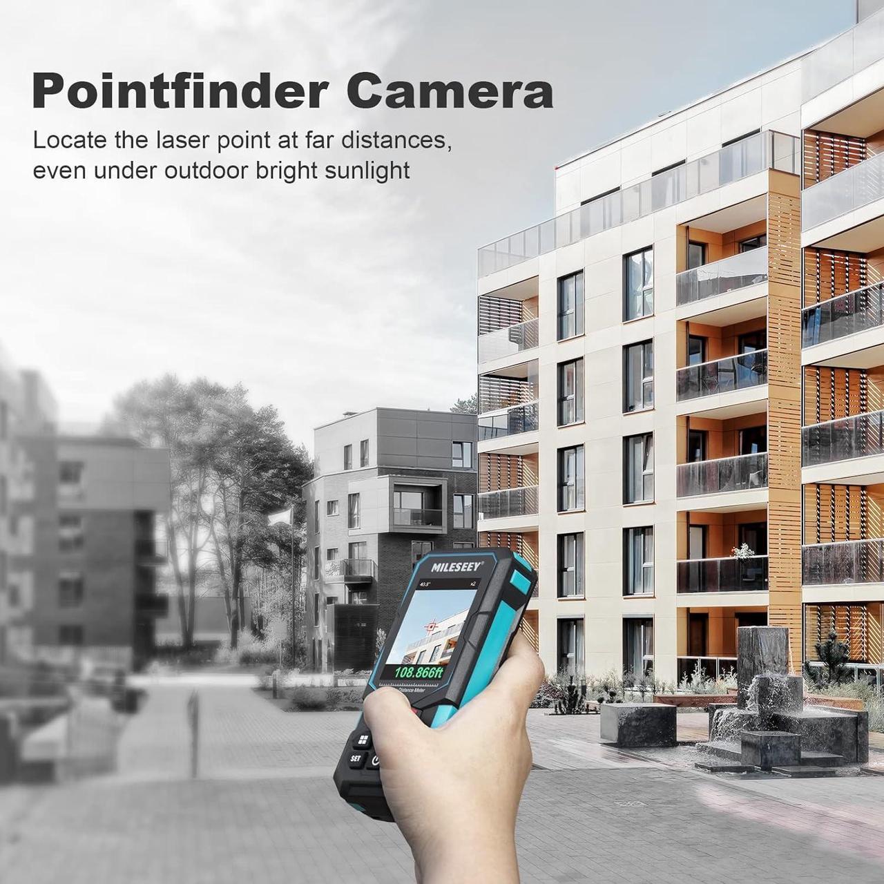 Alt view image 2 of 7 - 330Ft Laser Distance Meter, Rechargeable Multifunctional Laser Measurement Tool with Pointfinder Camera,P2P Technology, Perfect for Outdoor Long-Range Measuring (App Version)