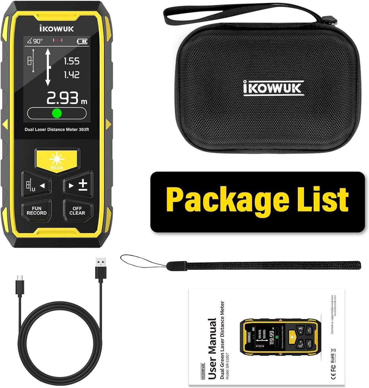 Alt view image 7 of 7 - Dual Laser Measuring Tool, 393FT/120M Green Bilateral Laser Distance Meter 6 Unit Switching, Rechargeable Digital Laser Measure with Backlit LCD Display, Angle Sensor, Multiple Measure Mode