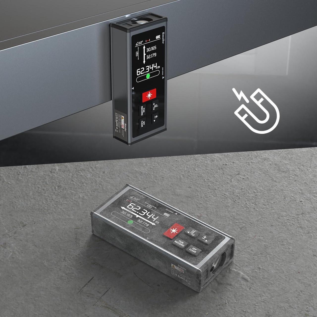 Alt view image 6 of 7 - Laser Measurement Tool, Bauihr 393ft/120M Rechargeable Aluminum Dual Laser Distance Meter, Laser Measure with Color Backlit LCD Display, Digital Angle, M/in/Ft Unit Switching