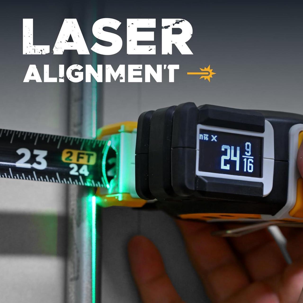 Alt view image 3 of 7 - T1 Tomahawk Digital Tape Measure - Professional Accurate Measuring Tool, Green Laser, E-Paper Measuring List, Measurements Shared Over Bluetooth, Replaceable Blades