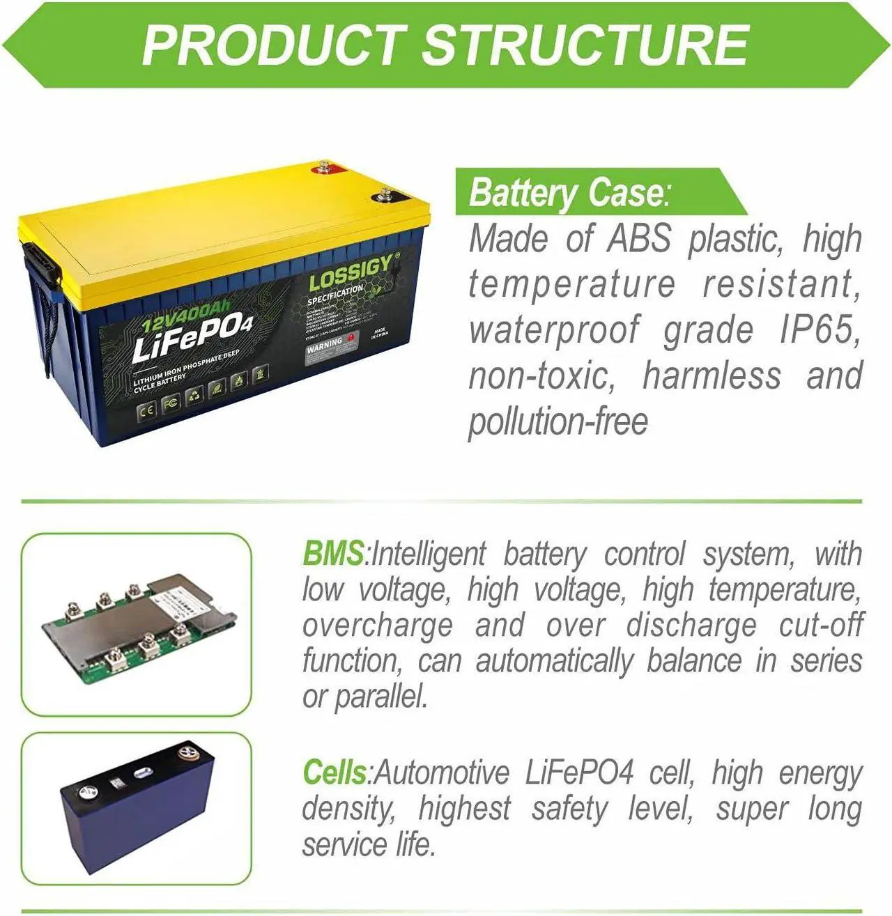 Alt view image 4 of 6 - 12V 100AH Lifepo4 Battery, Deep Cycle Rechargeable Lithium with BMS, 10 Yrs Lifespan, Prefect for Any Solar System, Best for Replacement Your Olds.