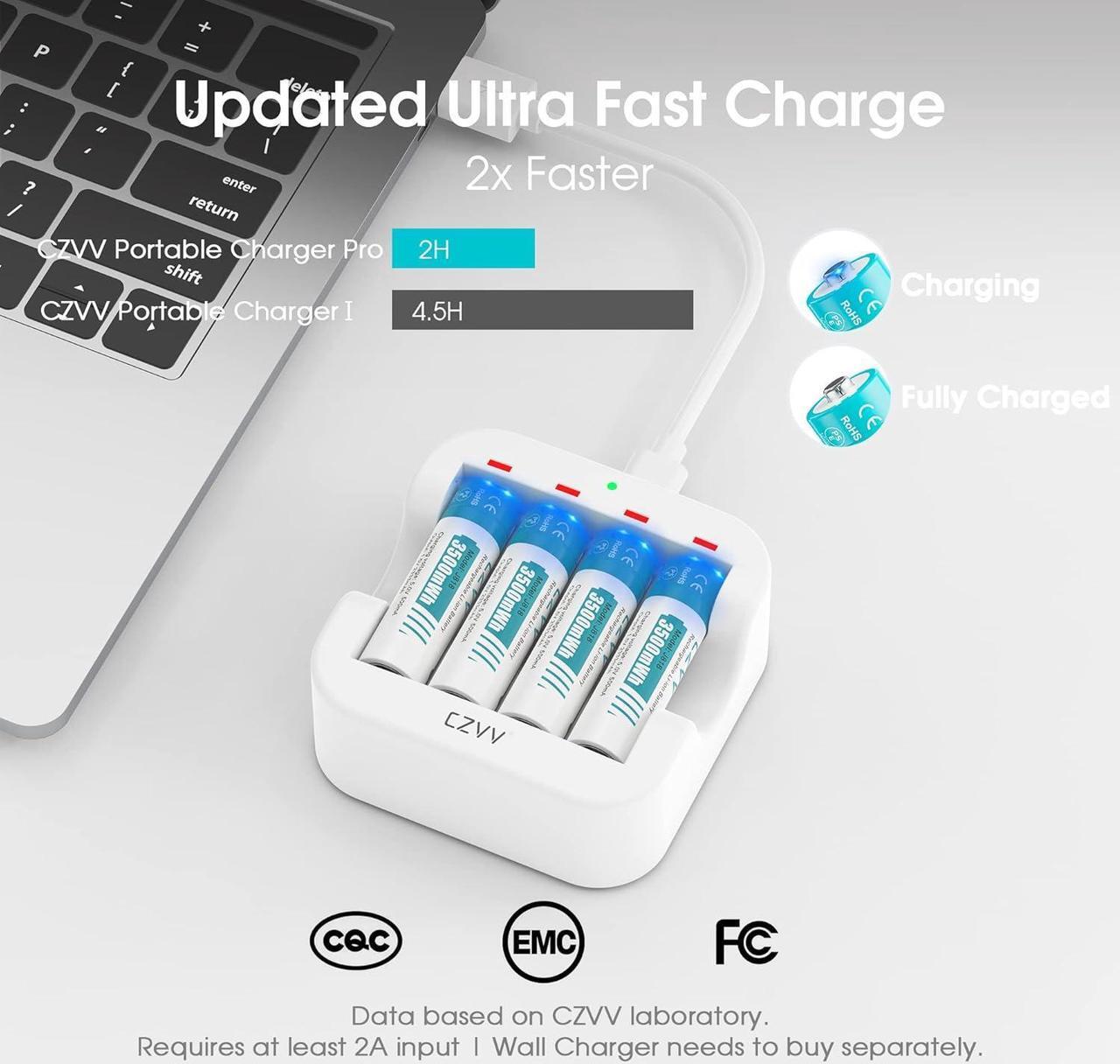 Alt view image 3 of 7 - Rechargeable AA Lithium Batteries - Pre-Recharged 8 Pack with 2H Fast Charger for Household Devices, Long-Lasting High-Capacity 3500mWh, Cycle Times up to 1300x, Constant 1.5V for Security Camera