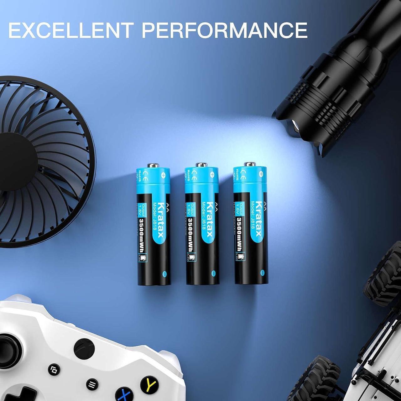 Alt view image 7 of 7 - Rechargeable AA Lithium Batteries, 8 Pack 1.5V AA Li-ion Batteries and 2.5H Intelligent Fast Charger, 1600 Cycles Long-Lasting, 3500mWh High Capacity, Constant Output for Household Office