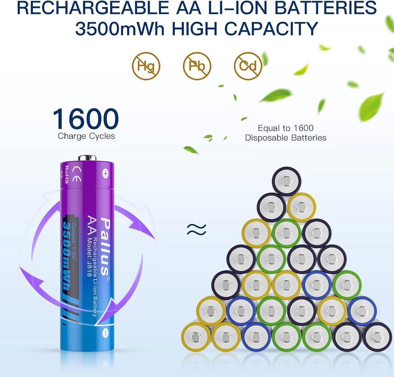 Alt view image 2 of 7 - 1.5V AA Rechargeable Lithium Batteries, 8-Pack Double A Li-Ion Batteries for Household Office, 2Hrs Fast Charing, 3500mWh High Capacity, Super Long Lasting, Cycles 1600, 1.5V Constant Output