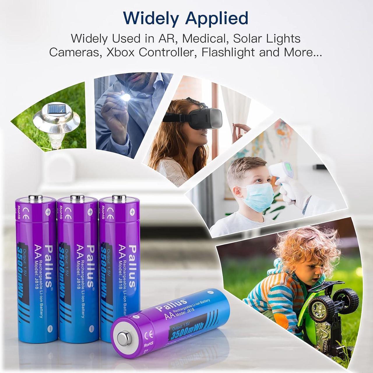 Alt view image 6 of 7 - 1.5V AA Rechargeable Lithium Batteries, 8-Pack Double A Li-Ion Batteries for Household Office, 2Hrs Fast Charing, 3500mWh High Capacity, Super Long Lasting, Cycles 1600, 1.5V Constant Output